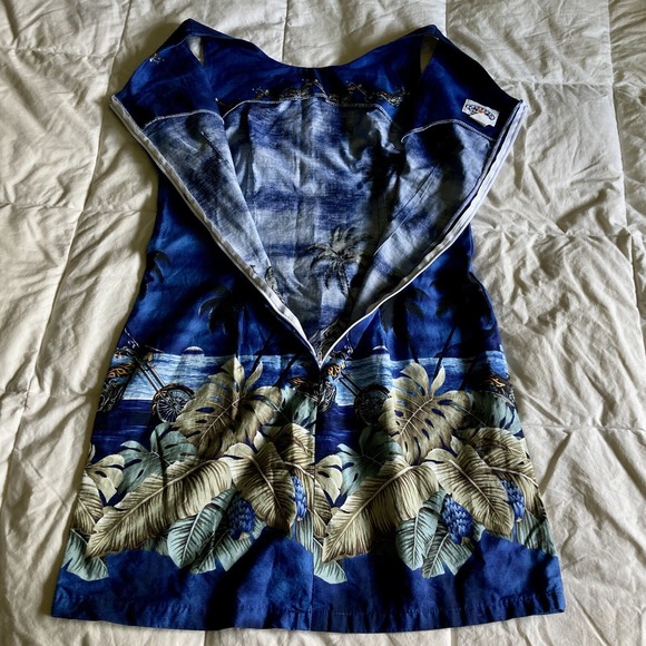 Pacific Legend VTG Hawaii Mini Dress Womens M Chopper Motorcycle Blue Cotton USA - Picture 7 of 14